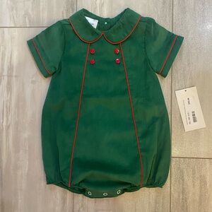 NWT Baby Blessings Red and Green Corduroy Michael Bubble Romper, boys 9M